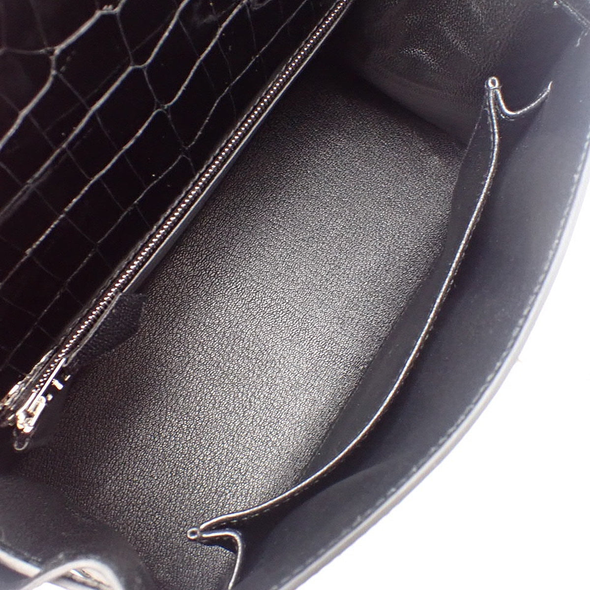 Kelly 25 (Sellier) Niloticus Crocodile Palladium Hardware Black W stamp