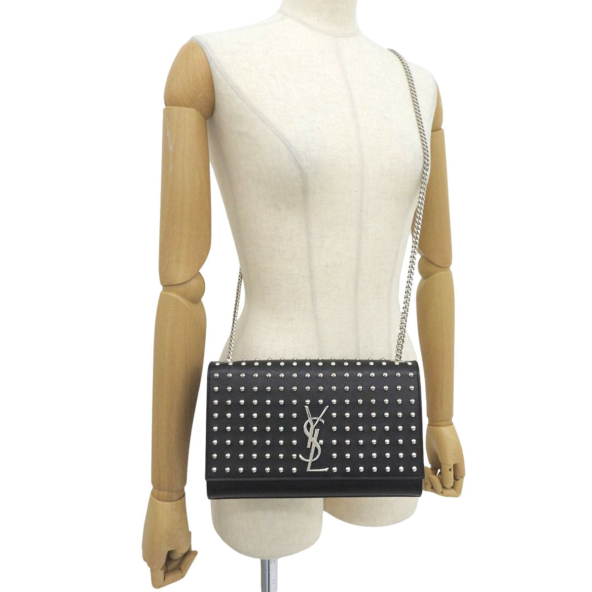 Kate Studs Chain Shoulder Bag Leather Black 364051