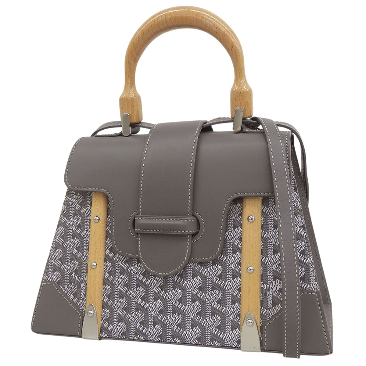 Saigon PM Leather Wood Goyardine Canvas Grey