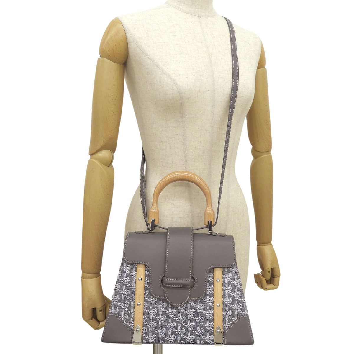 Saigon PM Leather Wood Goyardine Canvas Grey