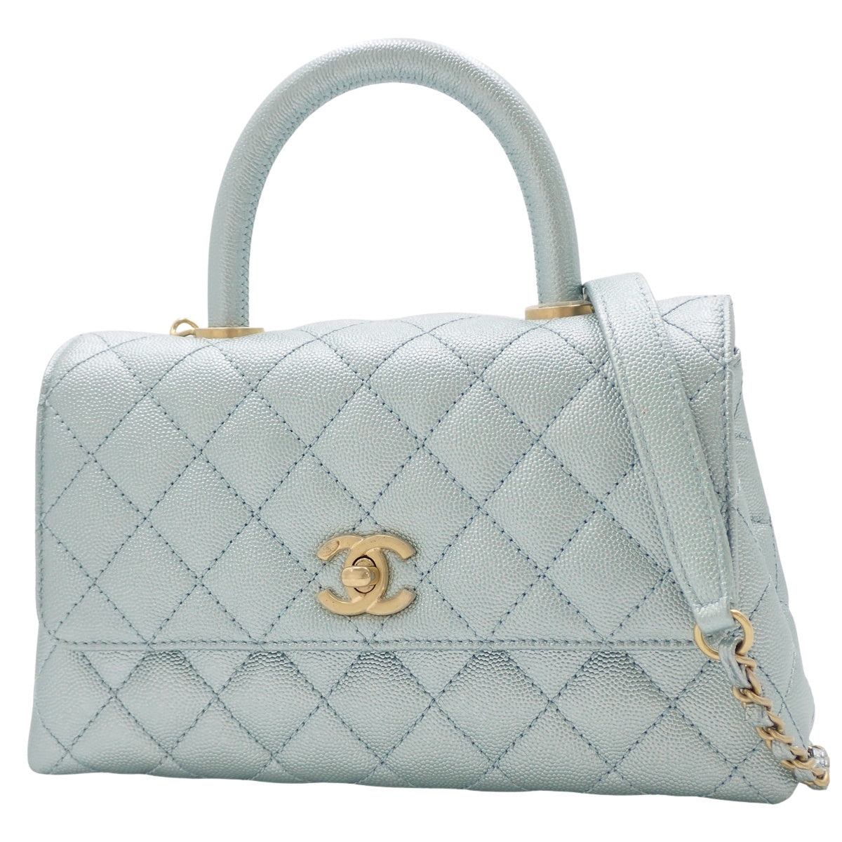 Matelassé Coco Handle XS Caviar Skin Metallic Blue A92990