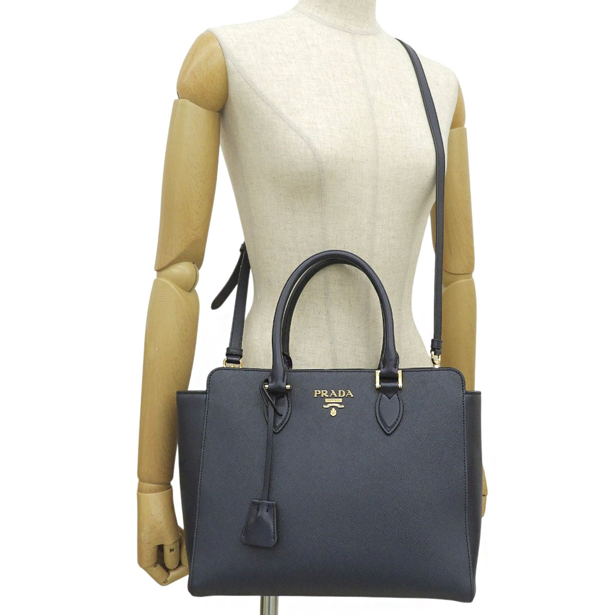 2-Way Saffiano Leather Bag Navy