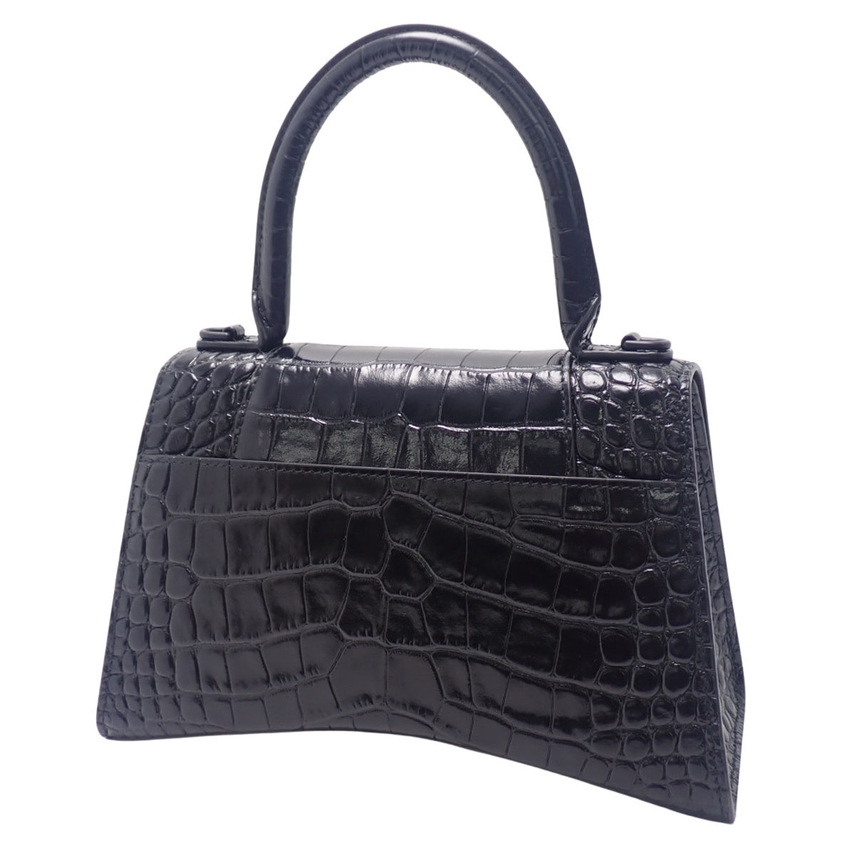 HOURGLASS HANDBAG SMALL in black crocodile embossed shiny calfskin