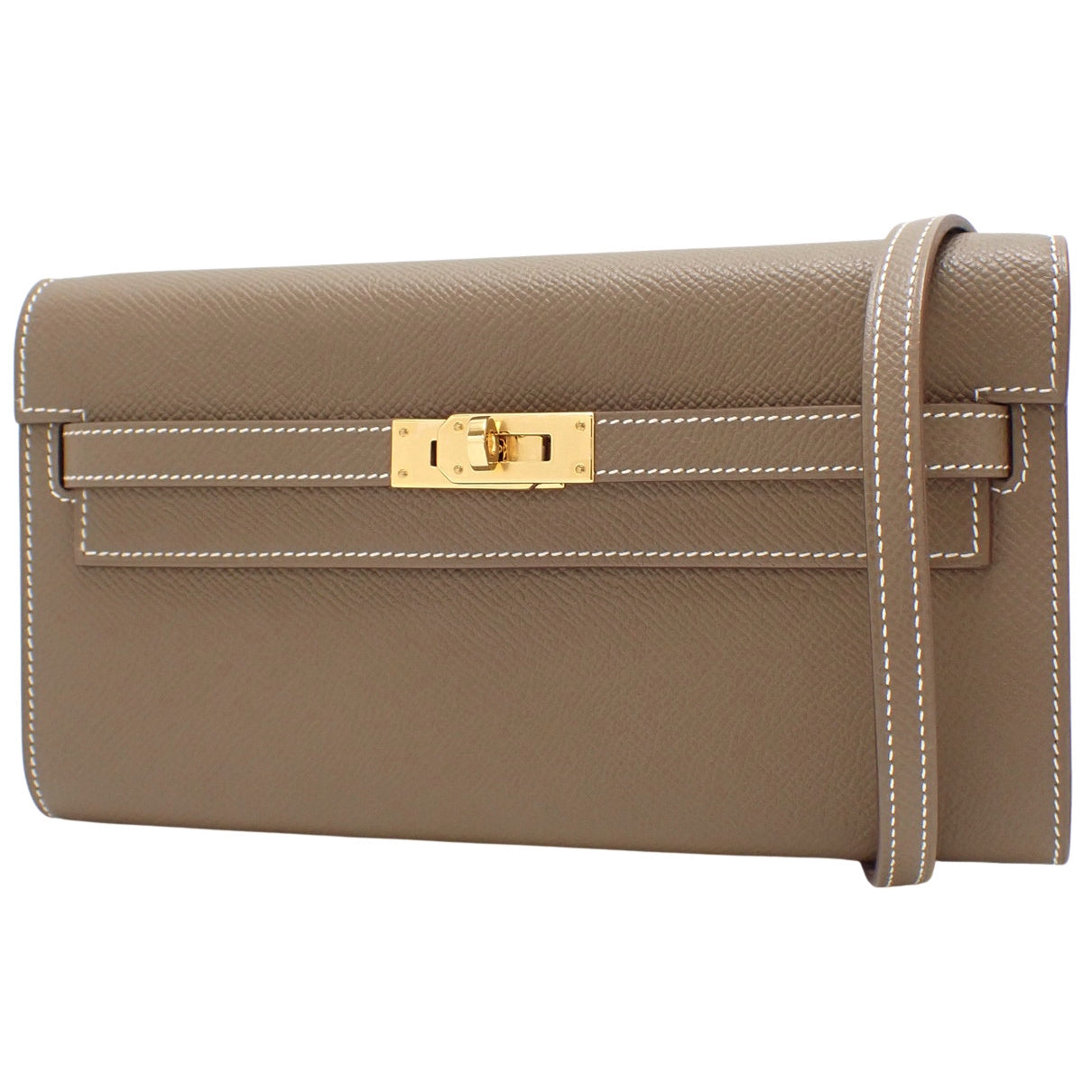 【Unused】Kelly Wallet To Go Veau Epsom Etoupe Gold Hardware K-Stamp