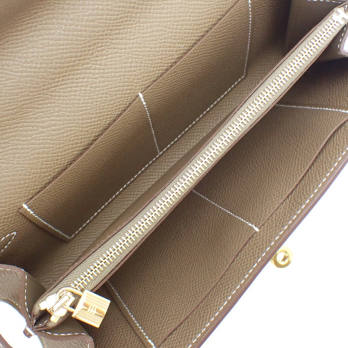 【Unused】Kelly Wallet To Go Veau Epsom Etoupe Gold Hardware K-Stamp