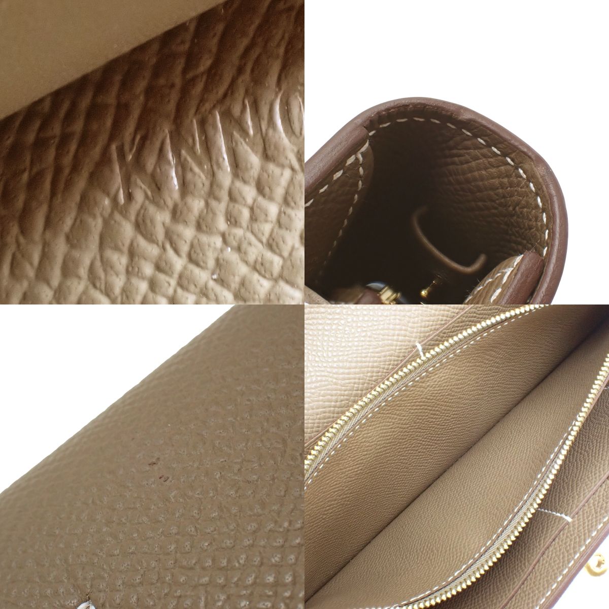 【Unused】Kelly Wallet To Go Veau Epsom Etoupe Gold Hardware K-Stamp