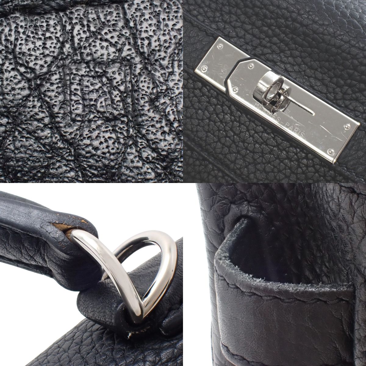 Kelly 32(内缝)Taurillon Clemence皮 钯金扣 黑色 □R刻印