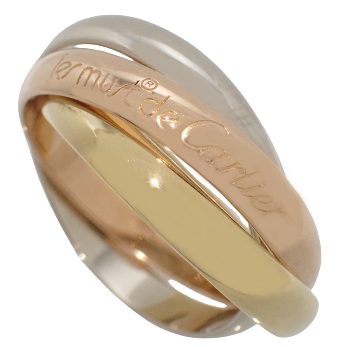卡地亚 (Cartier) les must 系列三色金戒指 K18 黄金 玫瑰金 白金 53号 8.0克