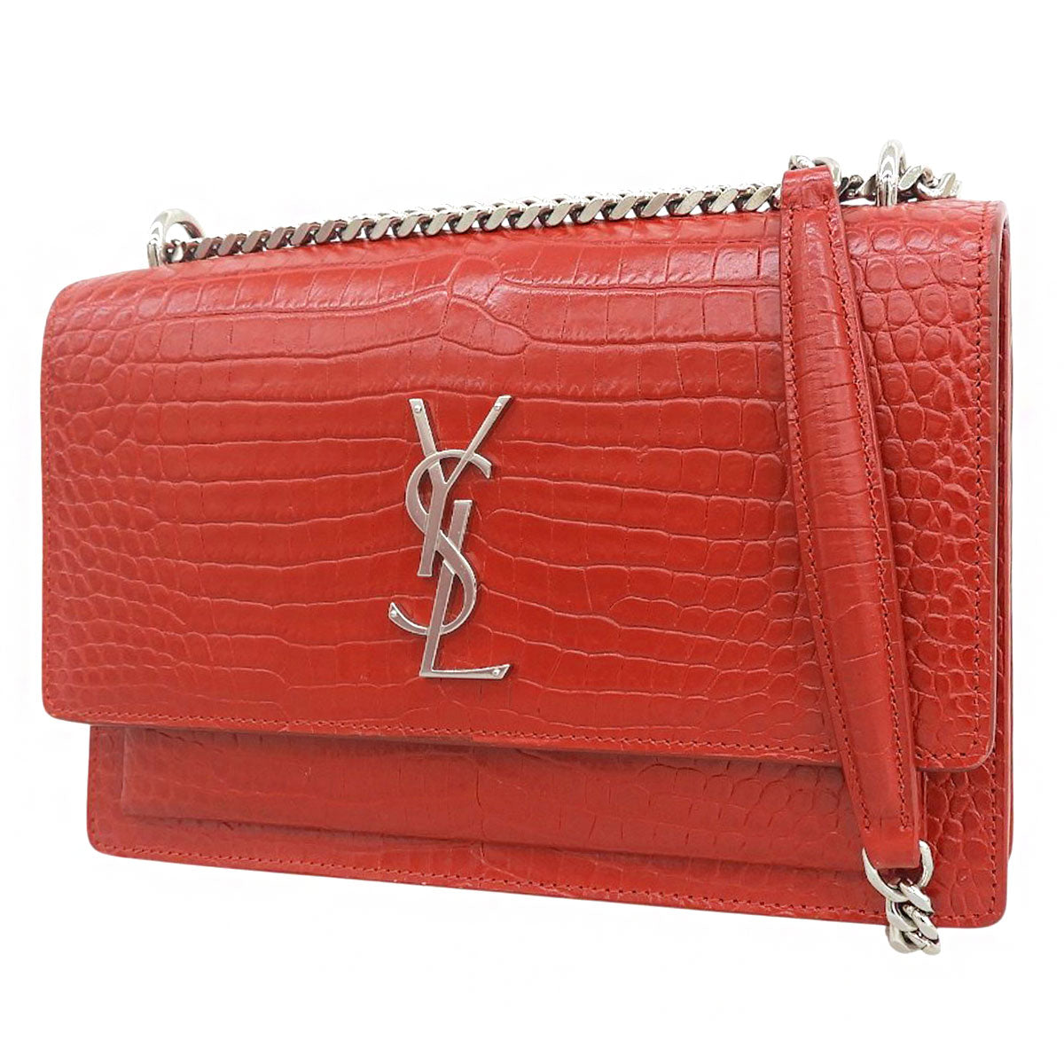 サンセット ミディアム クロコ型押しレザー レッド 442906