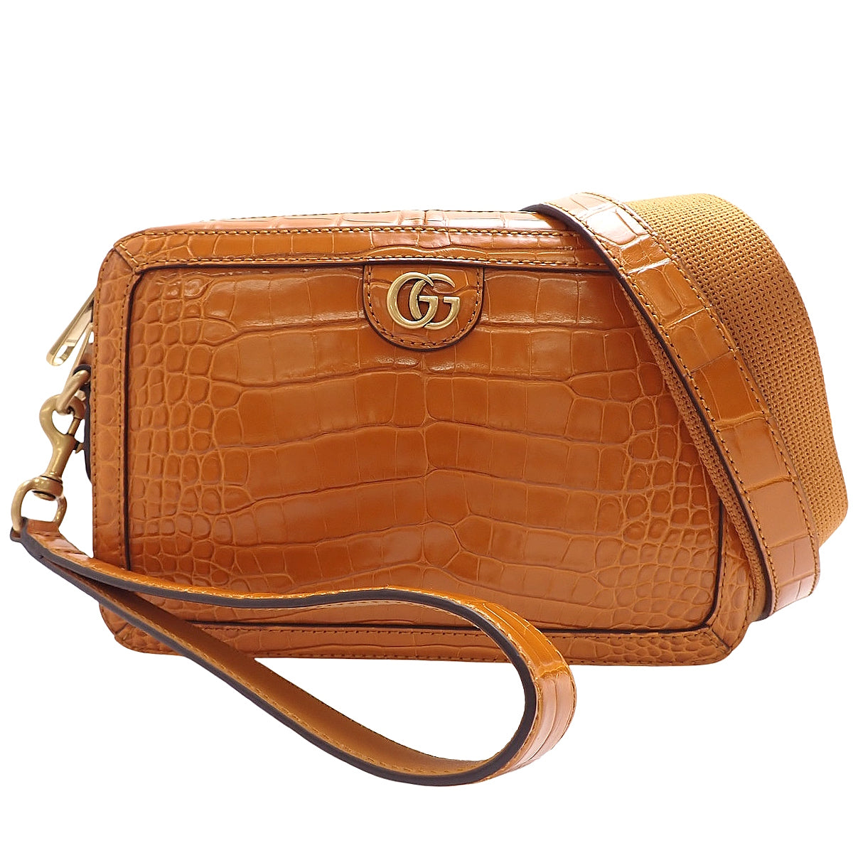 GG Marmont Shoulder Bag Crocodile Alligator Brown 498879