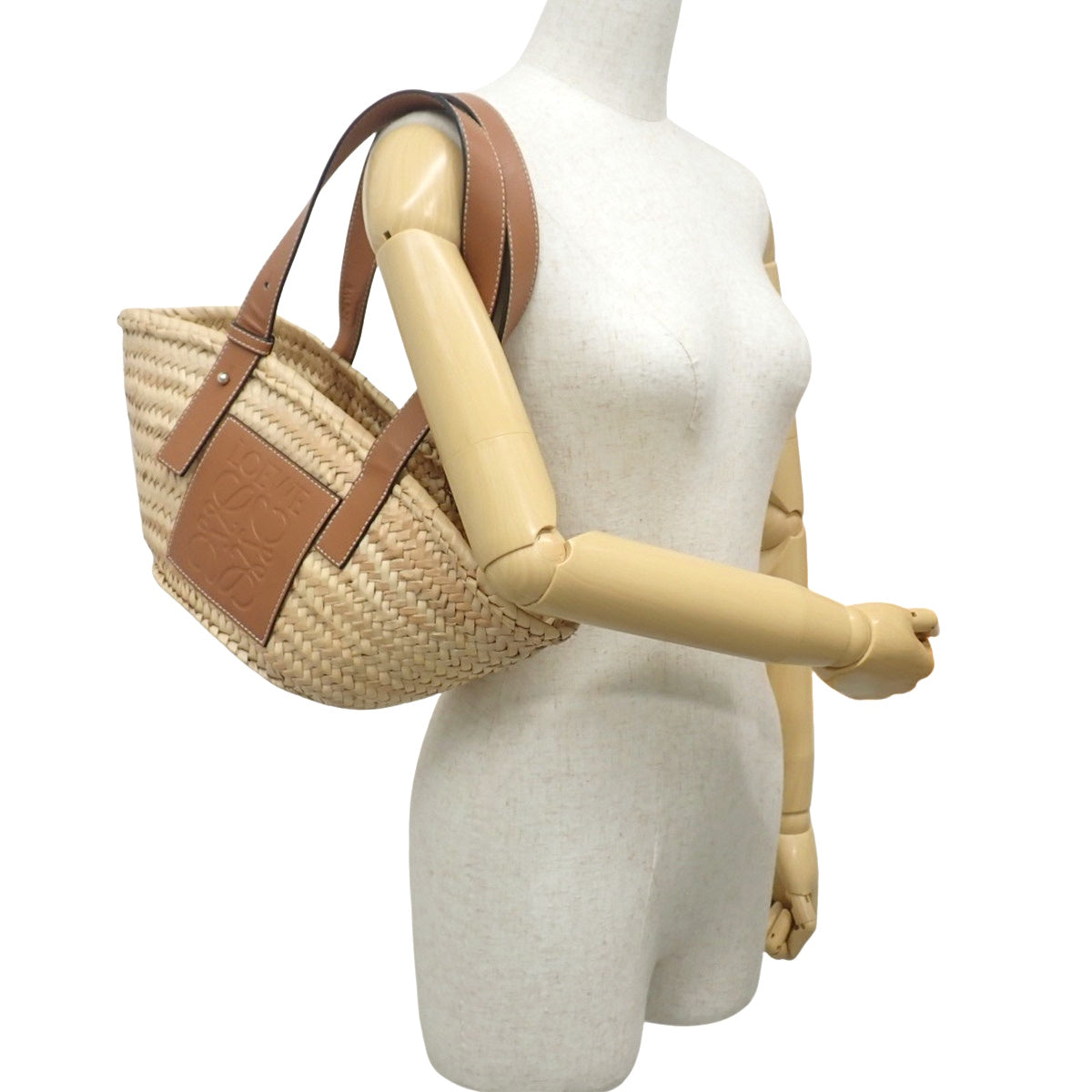 罗意威 LOEWE BASKET 小号棕榈叶和牛皮革篮子包 自然色/黄褐色 327.02.S93