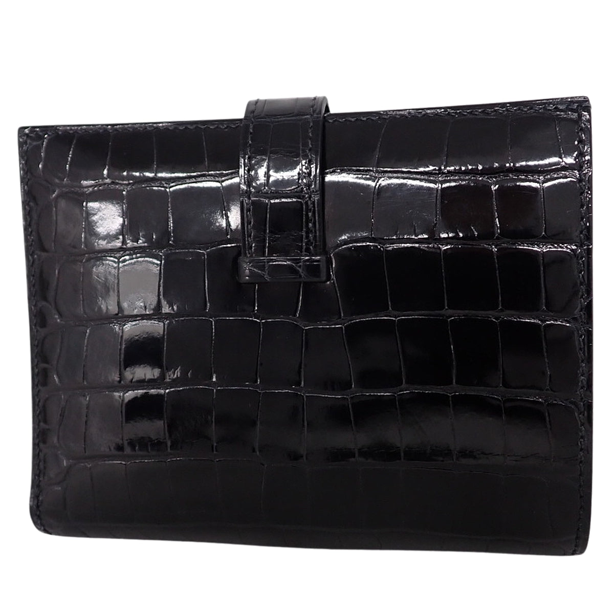 Bearn Compact Alligator Crocodile Black Gold Hardware C stamp