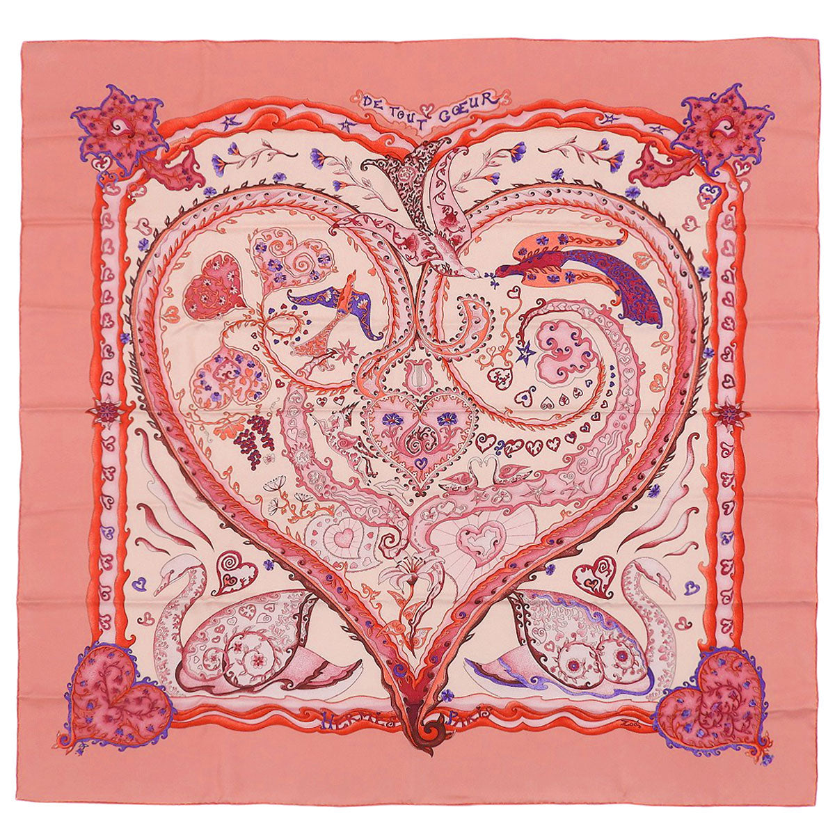 De Tout Coeur With All My Heart Carre 90 Silk Vieux Rose Rose Pale Violet