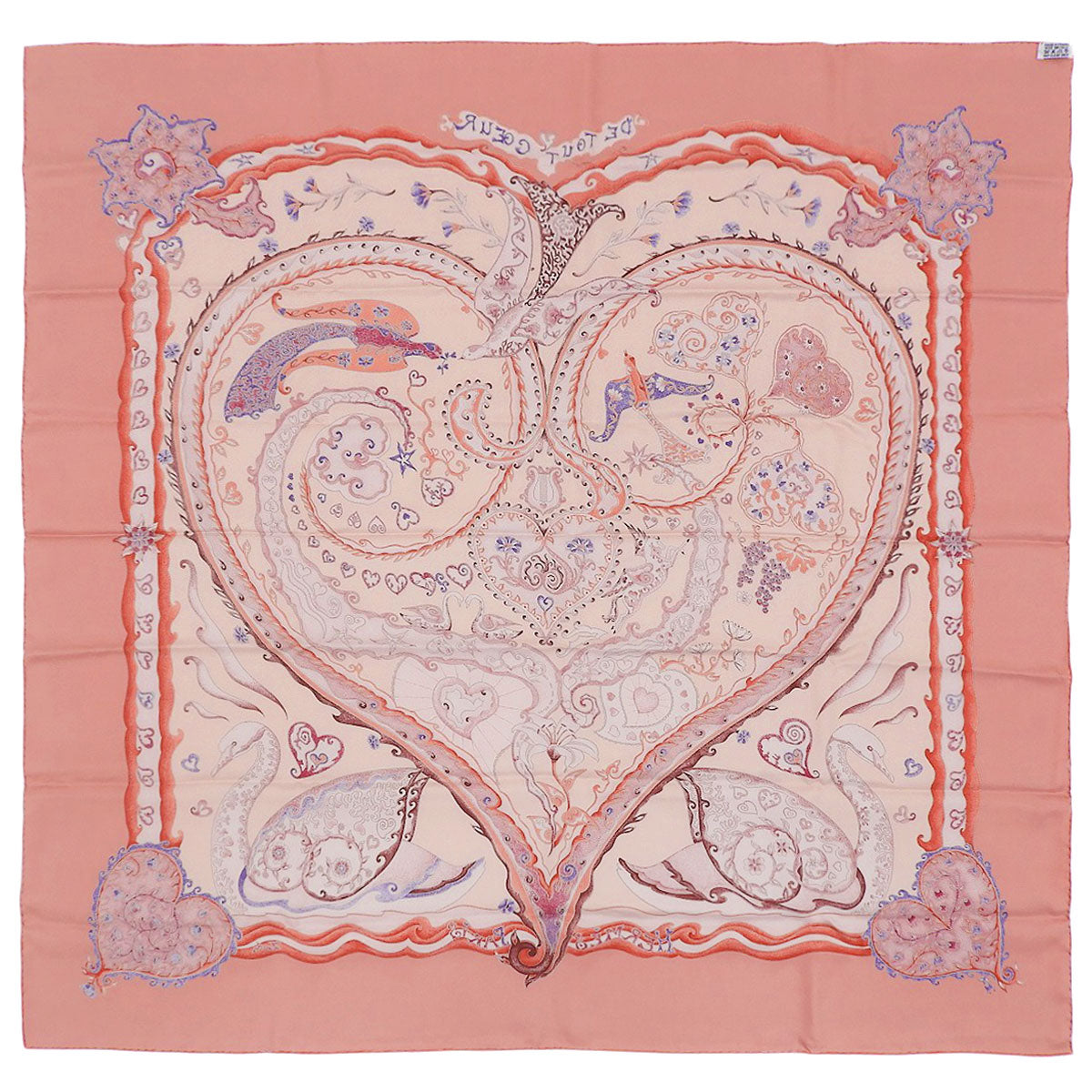De Tout Coeur With All My Heart Carre 90 Silk Vieux Rose Rose Pale Violet