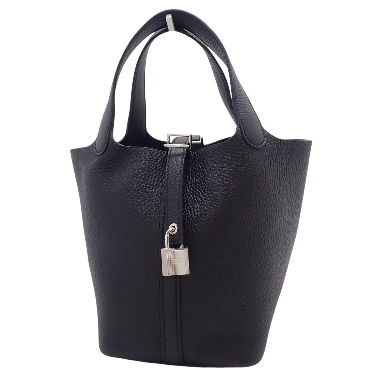 【全新】Picotin Lock PM Taurillon Clemence 皮革 钯金锁扣 黑色 银色锁扣 W刻印