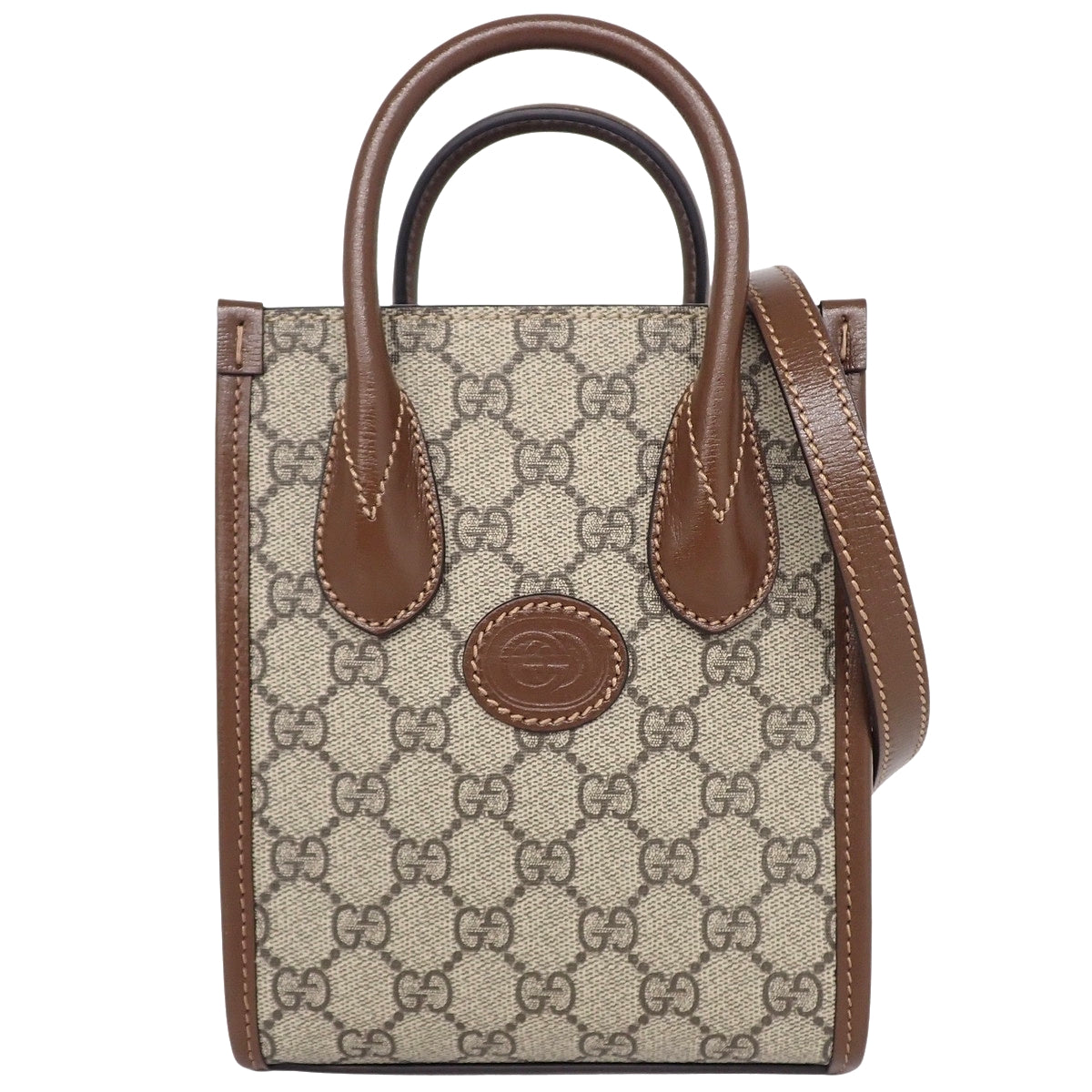 GG Supreme Interlocking G Mini Tote Bag Beige Brown 671623