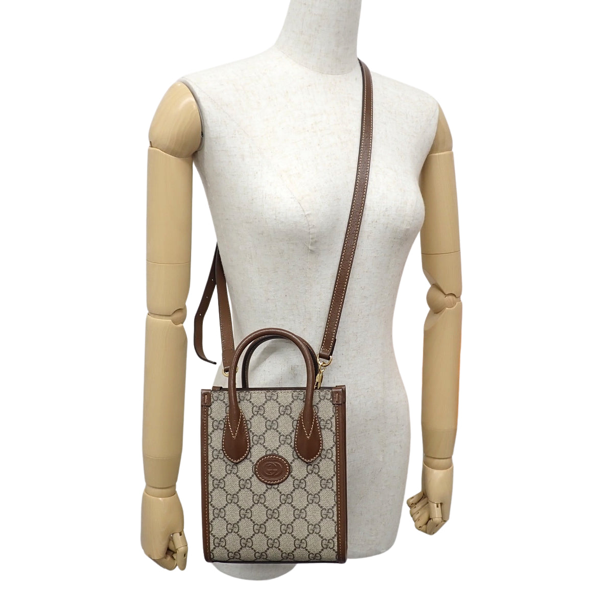 GG Supreme Interlocking G Mini Tote Bag Beige Brown 671623