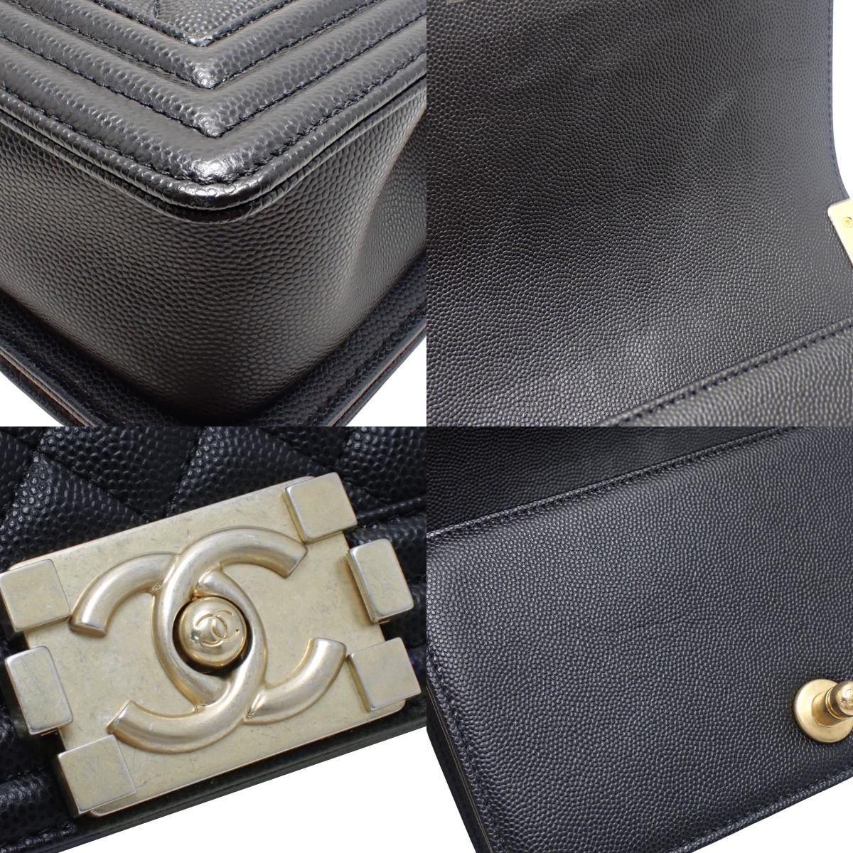 BOY CHANEL Coco Mark Small Chain Shoulder Bag Caviar Skin Black