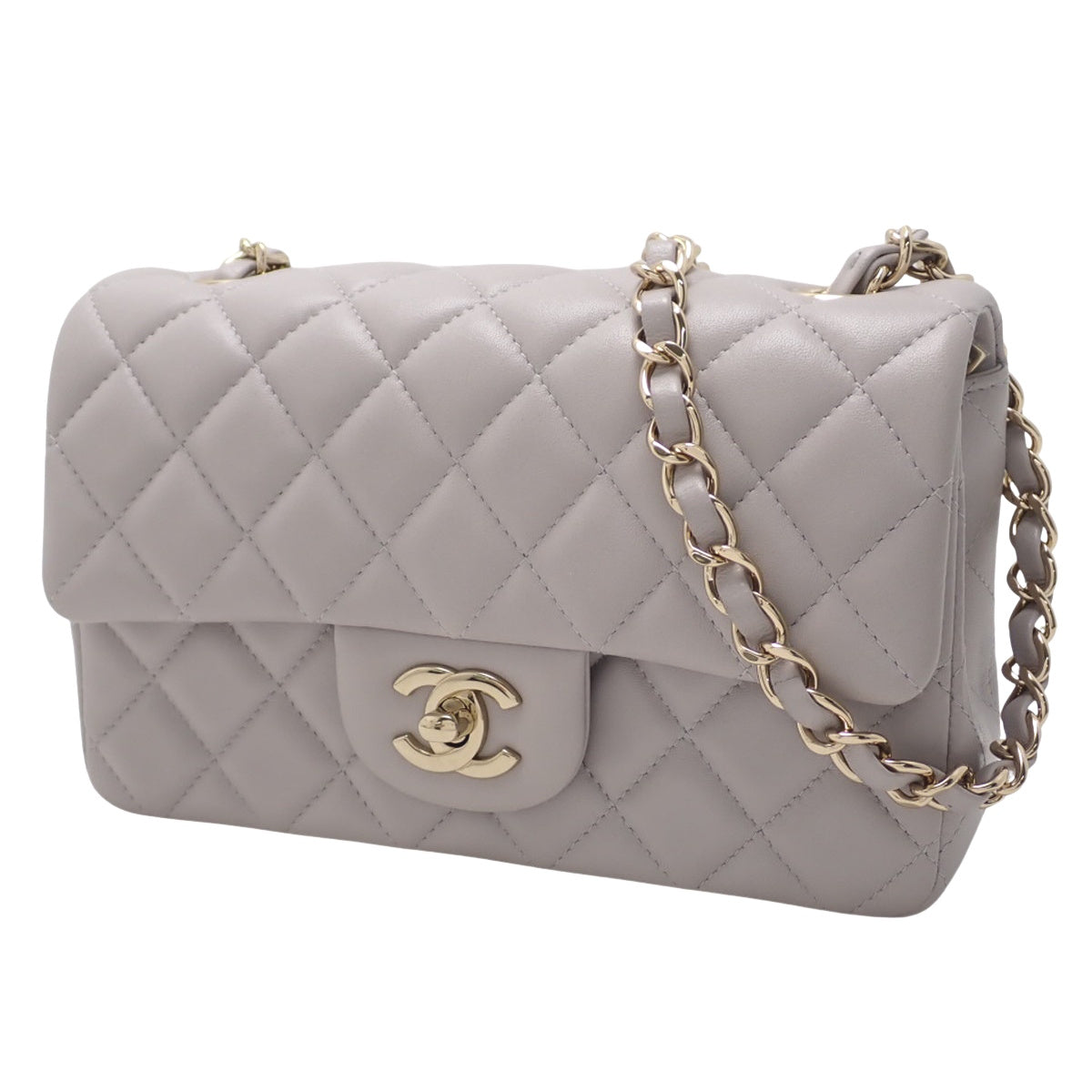Matelassé Coco Mark Chain Shoulder Bag, Lambskin, Grey, Light Grey