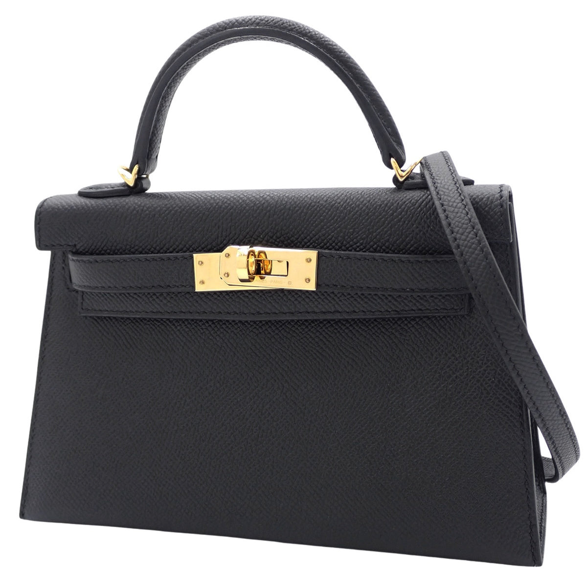 Mini Kelly Veau Epsom Black Gold Hardware U-stamp
