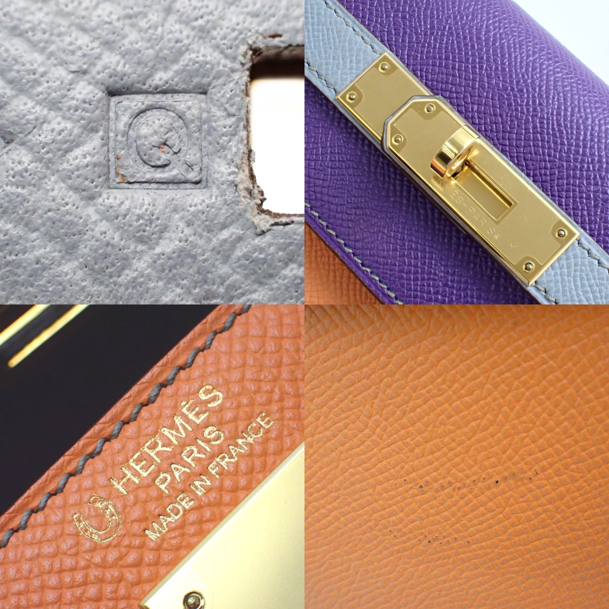 Kelly 32 (Sellier) Veau Epsom Ultraviolet Bleu Lin Gold hardware □Q stamp