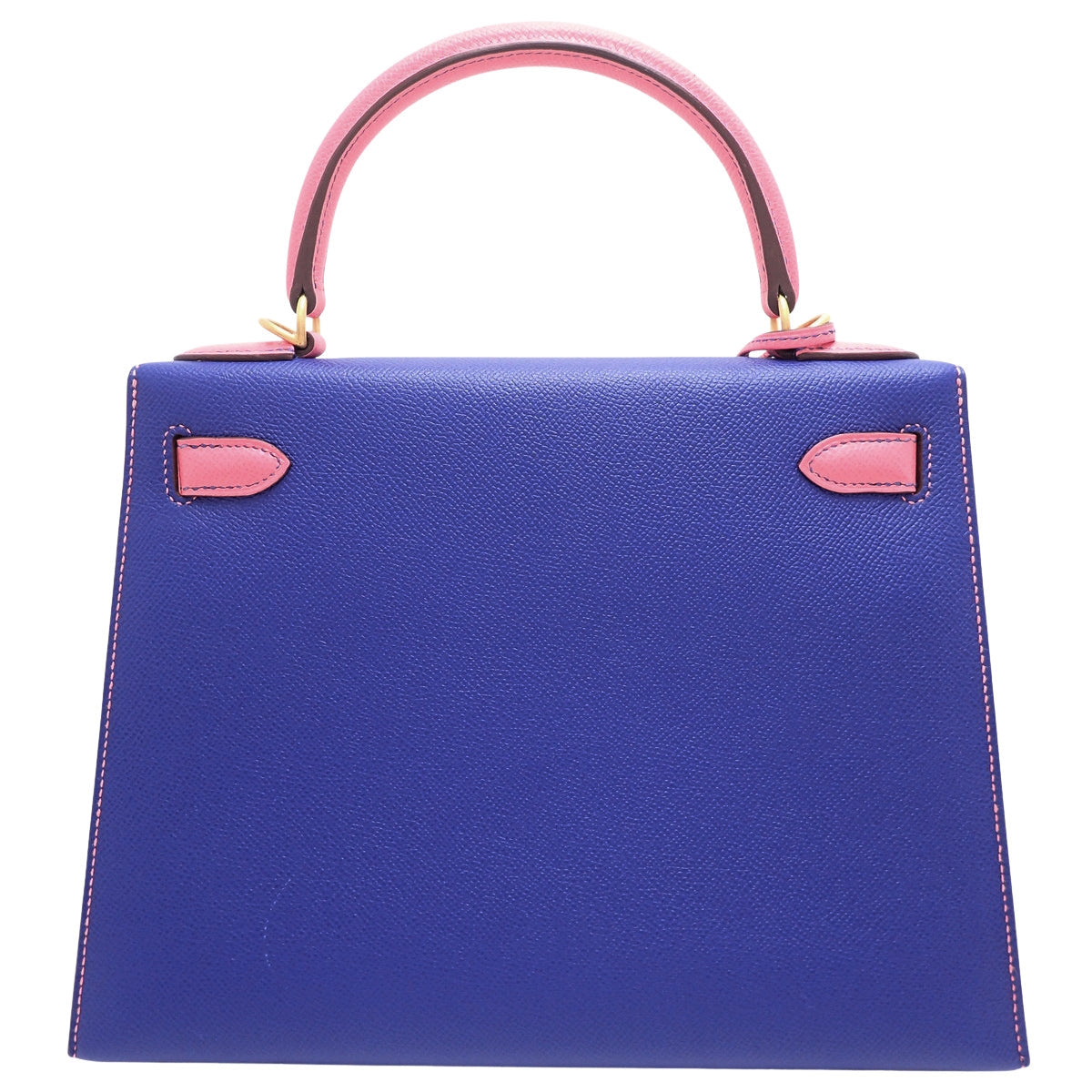 Kelly 28 (Sellier) Epsom leather Bleu Electrique Rose Azalee GHW A stamp