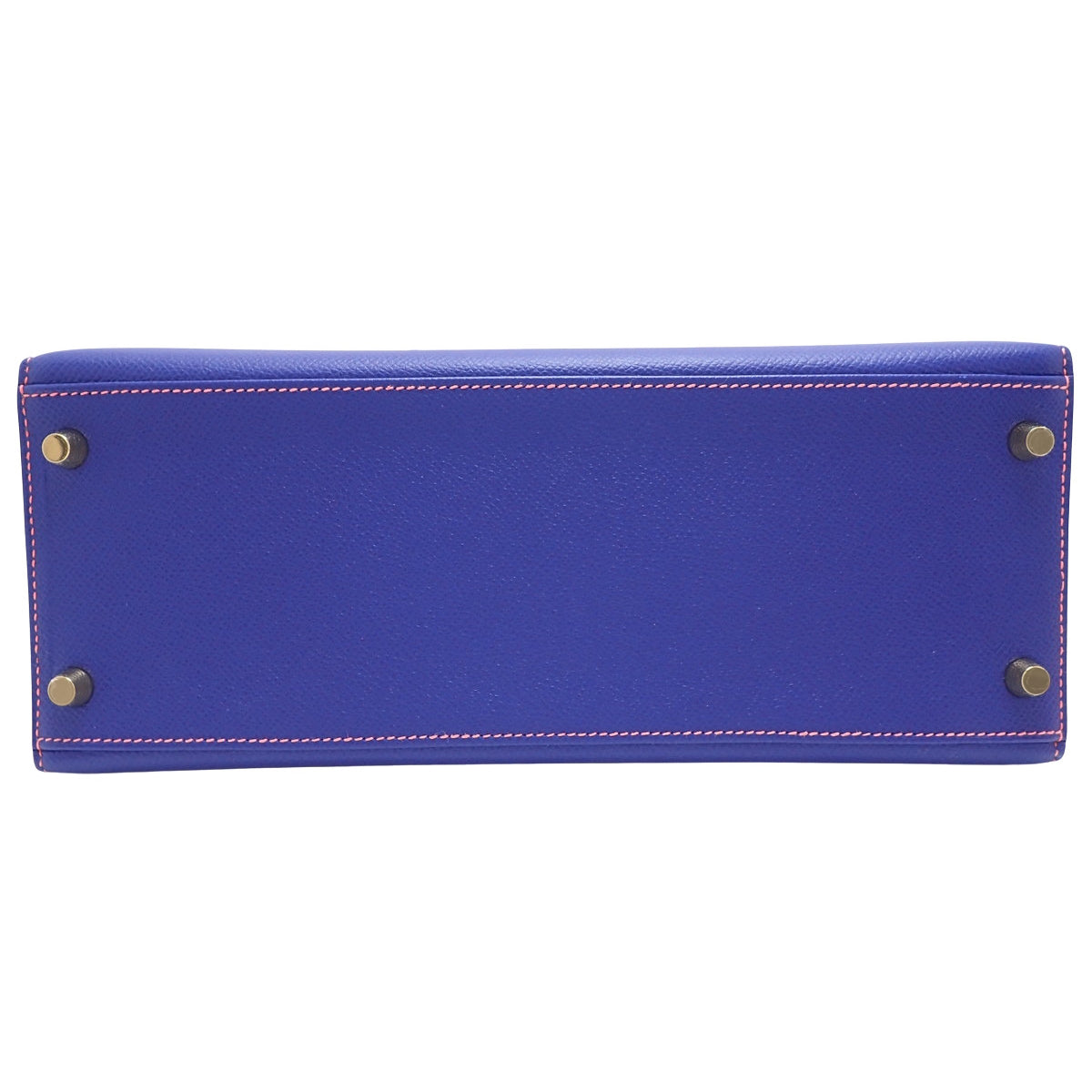 Kelly 28 (Sellier) Epsom leather Bleu Electrique Rose Azalee GHW A stamp