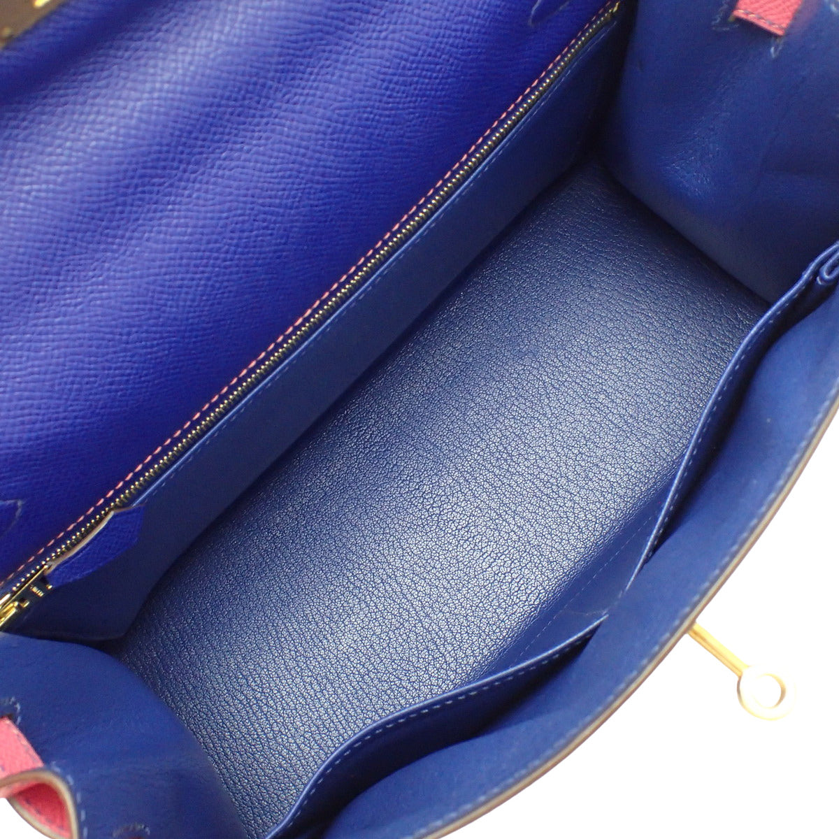 Kelly 28 (Sellier) Epsom leather Bleu Electrique Rose Azalee GHW A stamp
