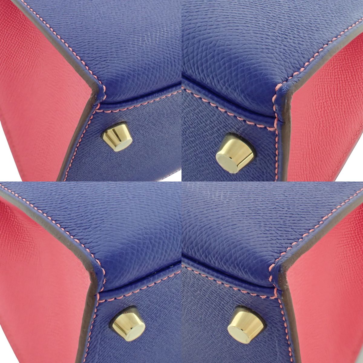 Kelly 28 (Sellier) Epsom leather Bleu Electrique Rose Azalee GHW A stamp