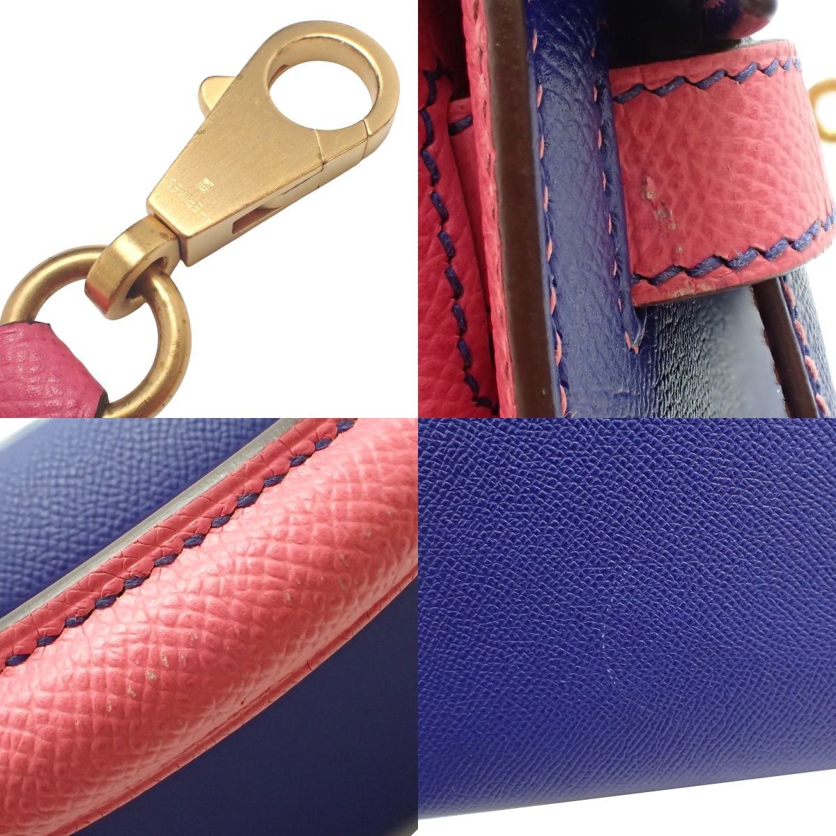 Kelly 28 (Sellier) Epsom leather Bleu Electrique Rose Azalee GHW A stamp