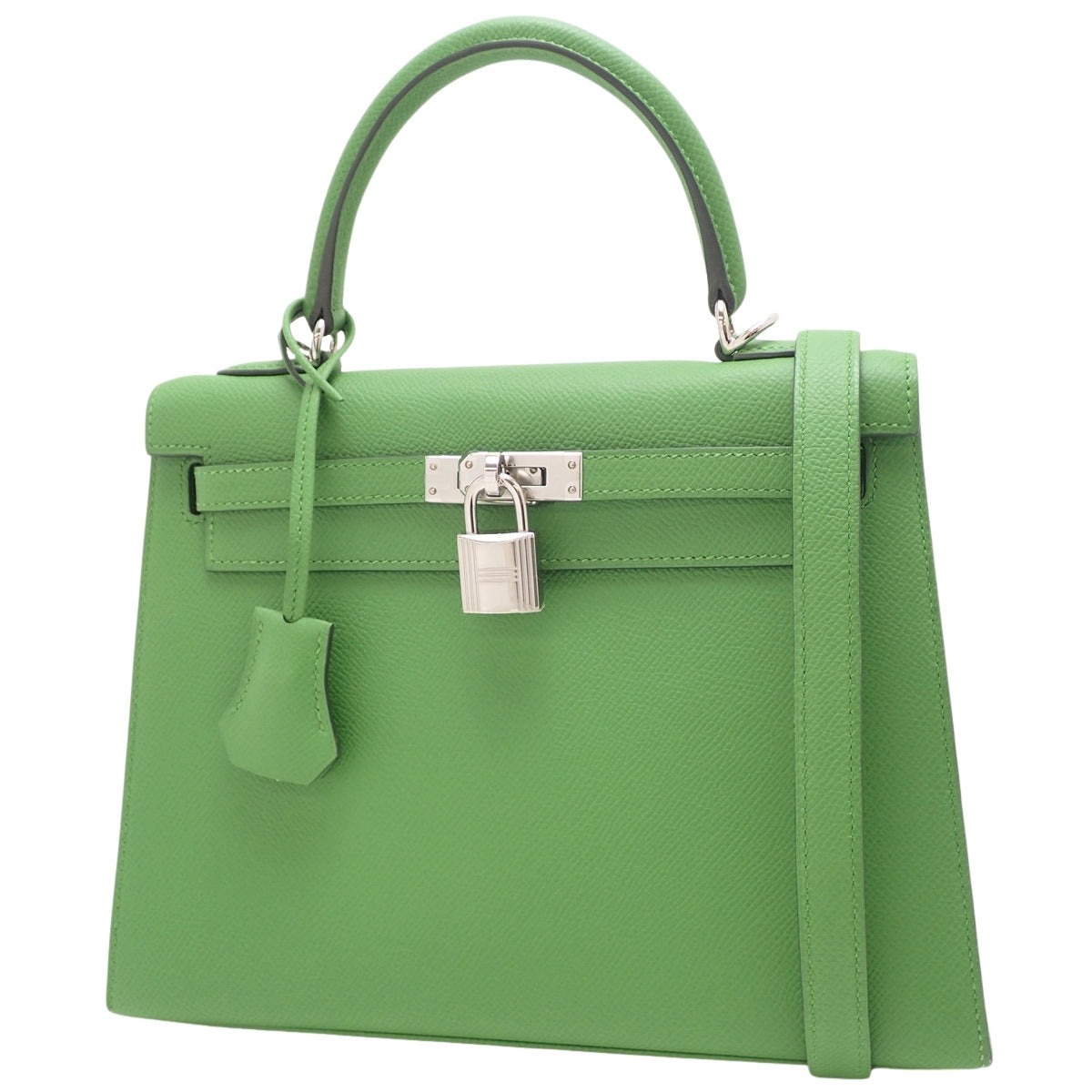 Hermès Kelly 25 (Sellier) Epsom Leather Vert Yucca Palladium Hardware Silver Hardware W Stamp
