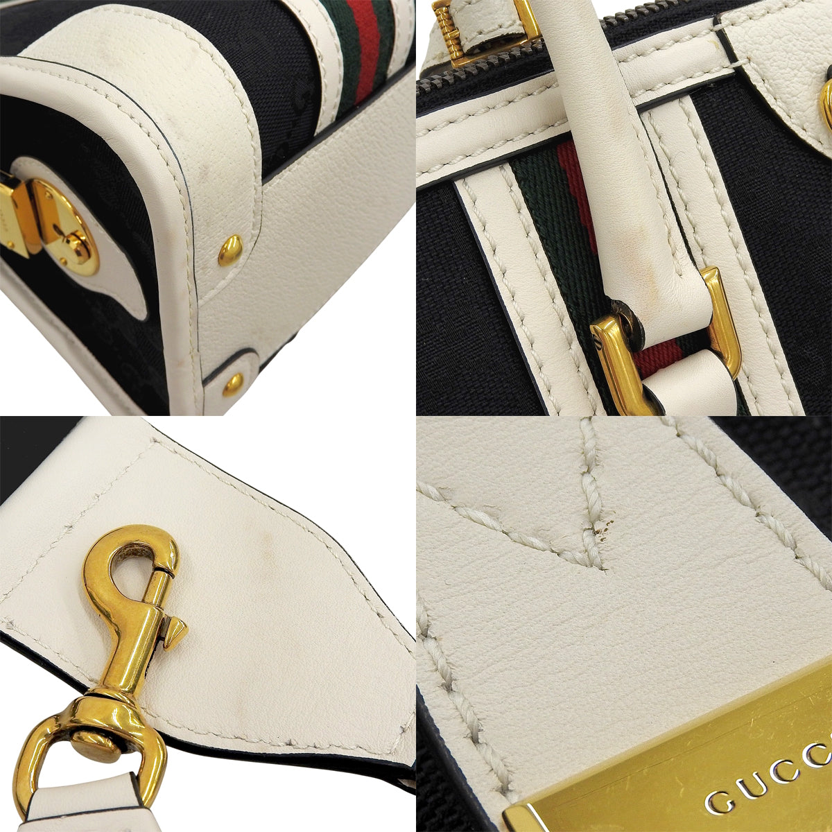 Ophidia GG Tote Bag GG Canvas Leather Navy White Red 715772
