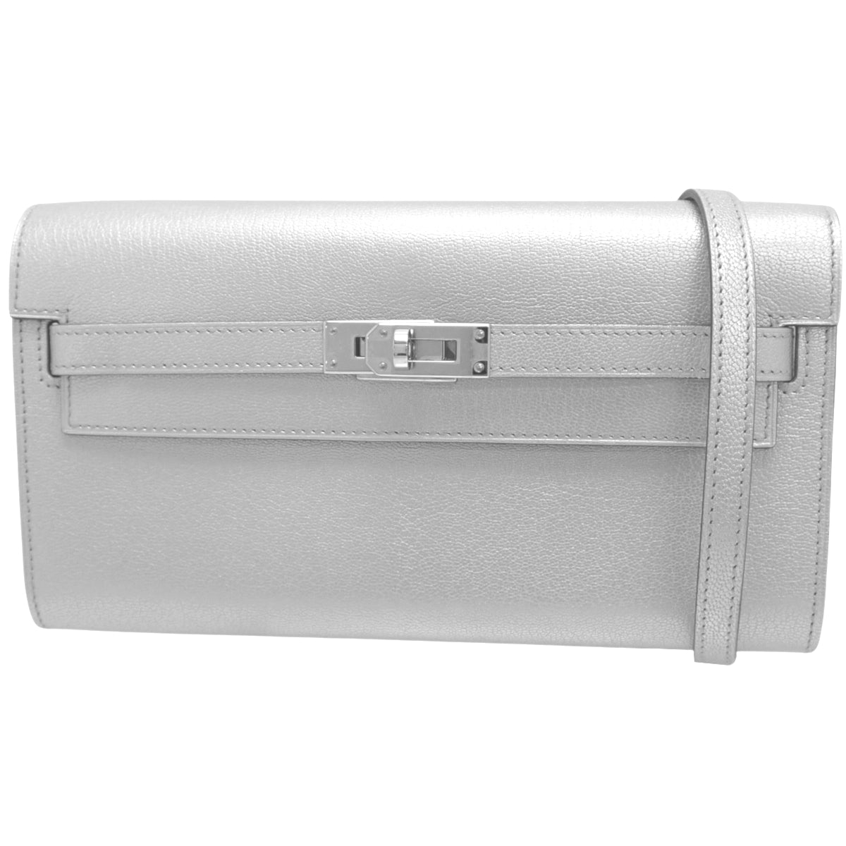 Kelly Wallet To Go Chevre Chamkila Argent Silver Hardware K stamp