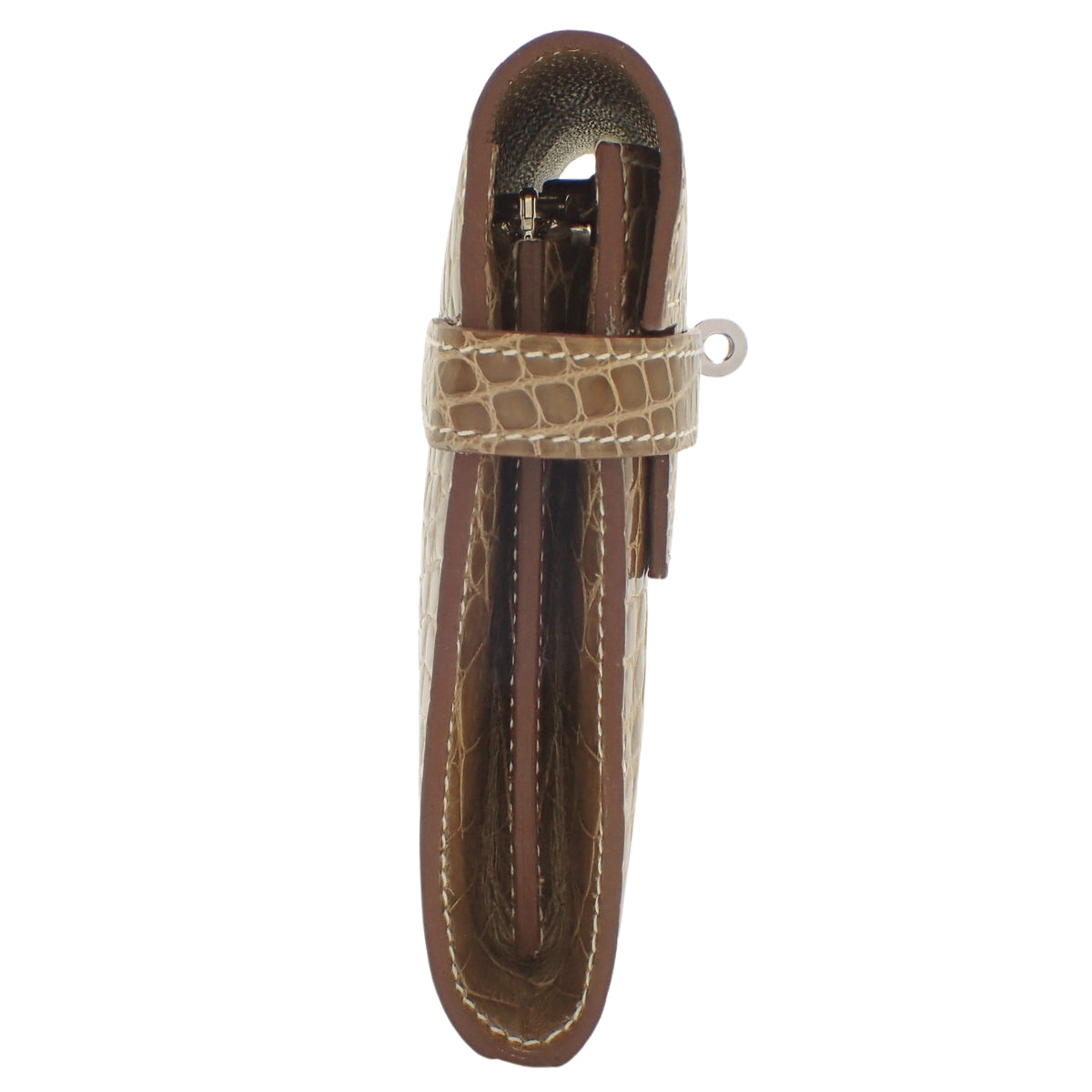 Kelly Wallet Long Alligator Crocodile Palladium Hardware Tabac Camel Silver Hardware C stamp
