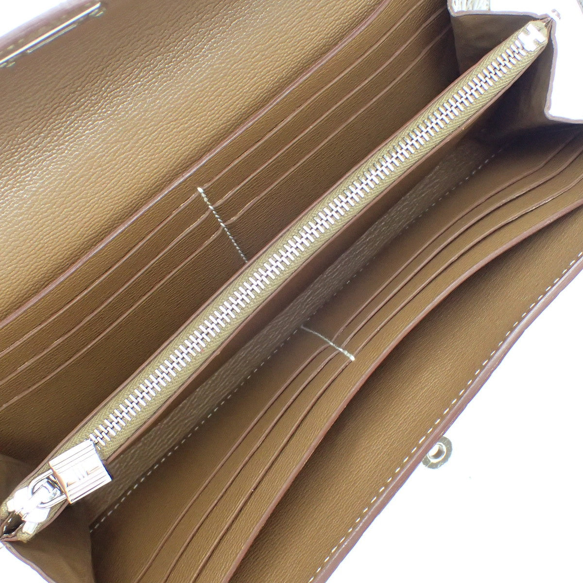 Kelly Wallet Long Alligator Crocodile Palladium Hardware Tabac Camel Silver Hardware C stamp
