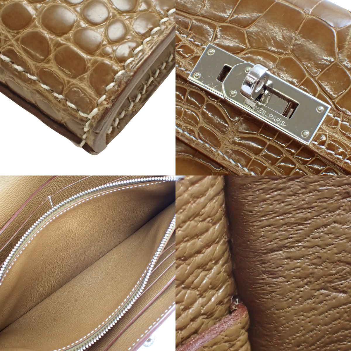 Kelly Wallet Long Alligator Crocodile Palladium Hardware Tabac Camel Silver Hardware C stamp