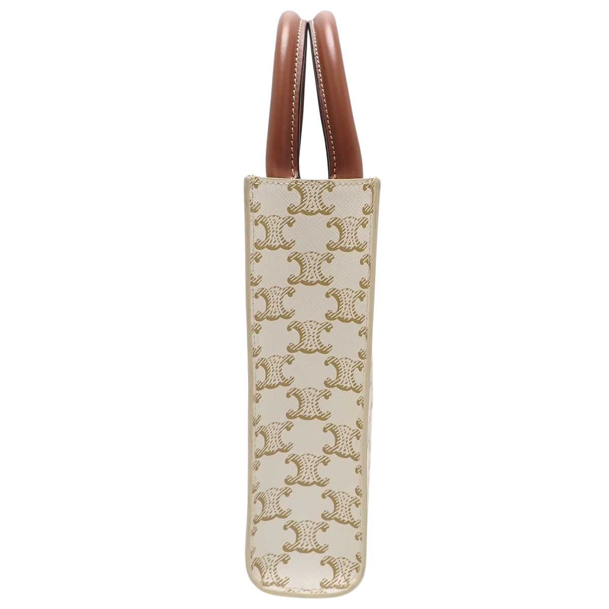 Mini Vertical Cabas in Calfskin and Triomphe Canvas - White / Brown - 194372BZK.01BC