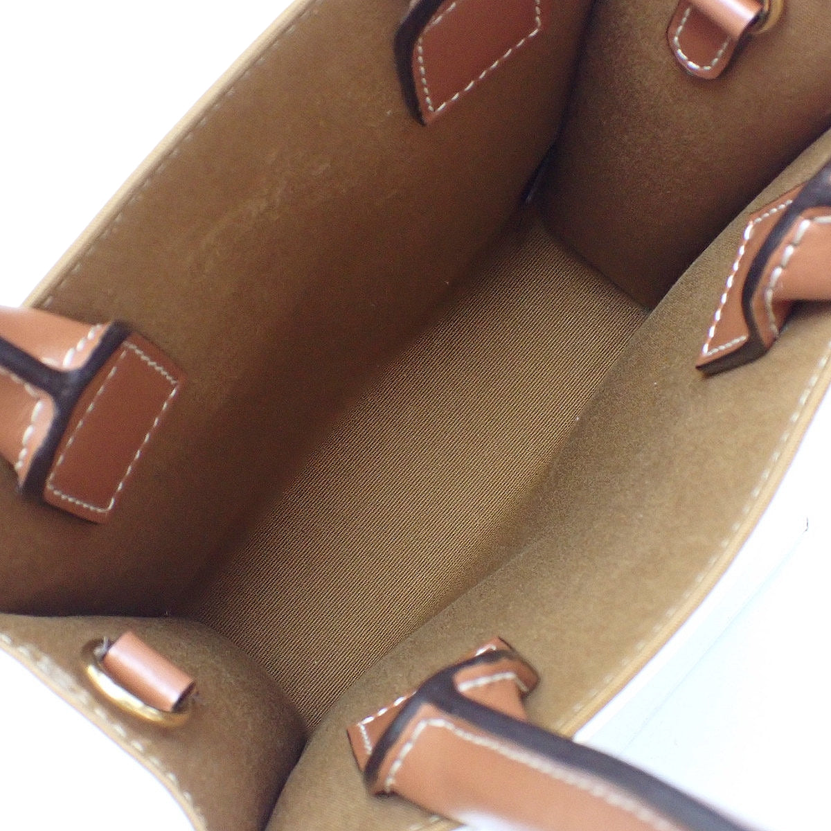 Mini Vertical Cabas in Calfskin and Triomphe Canvas - White / Brown - 194372BZK.01BC