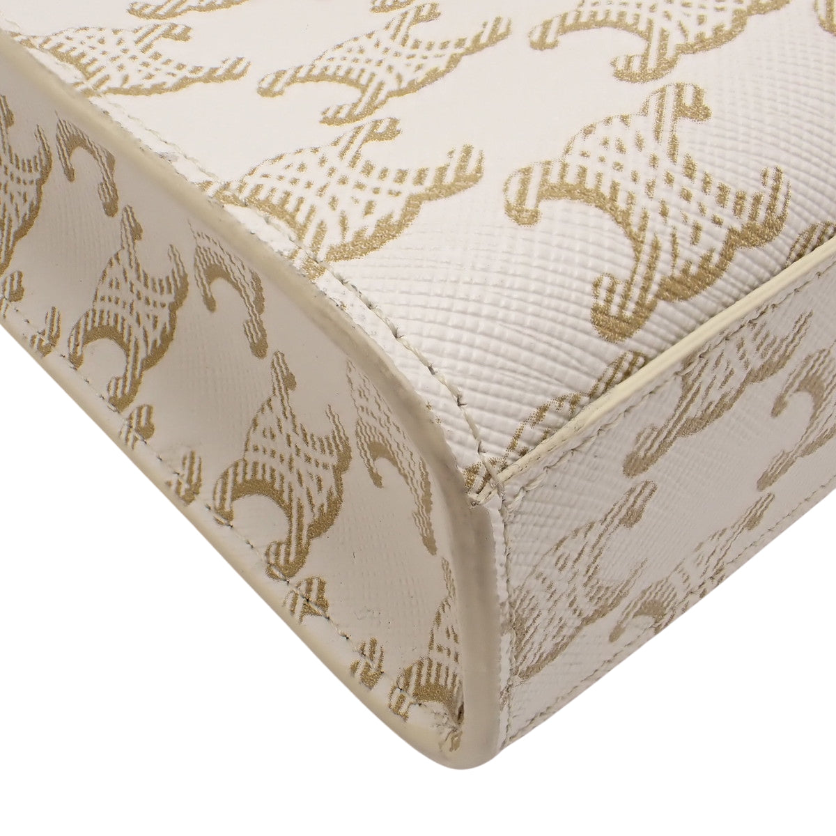Mini Vertical Cabas in Calfskin and Triomphe Canvas - White / Brown - 194372BZK.01BC