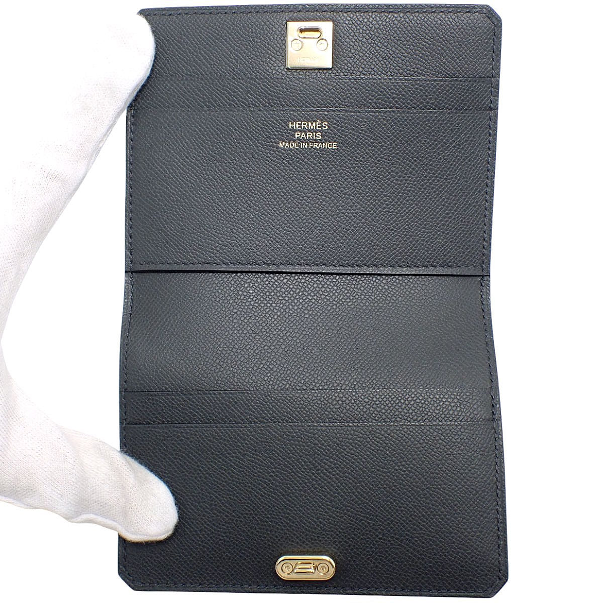 Medor Card Case, Veau Madame, Graphite, Gold Hardware, W stamp