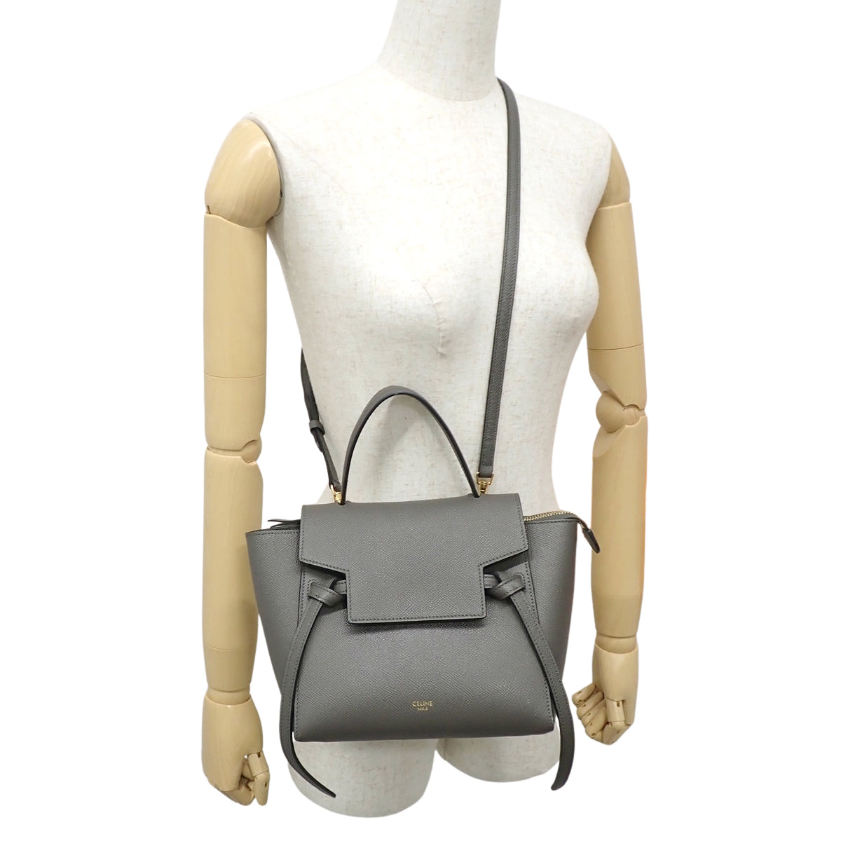 Nano belt bag in grey grained calfskin leather