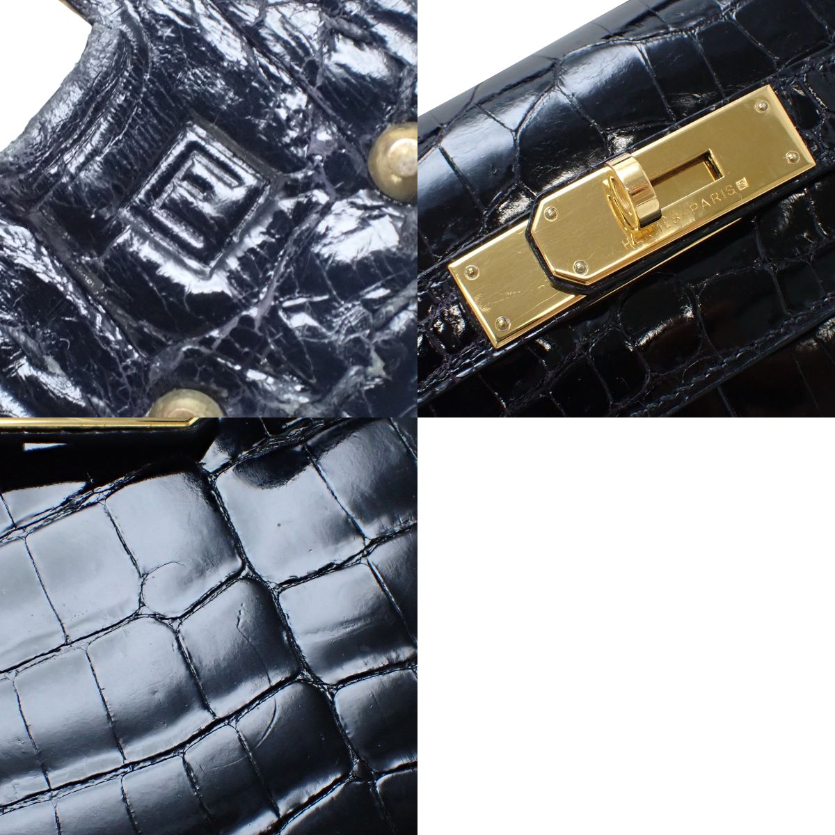 Kelly 28(外缝)Niloticus鳄鱼皮 黑色 金色金属件 □E刻印
