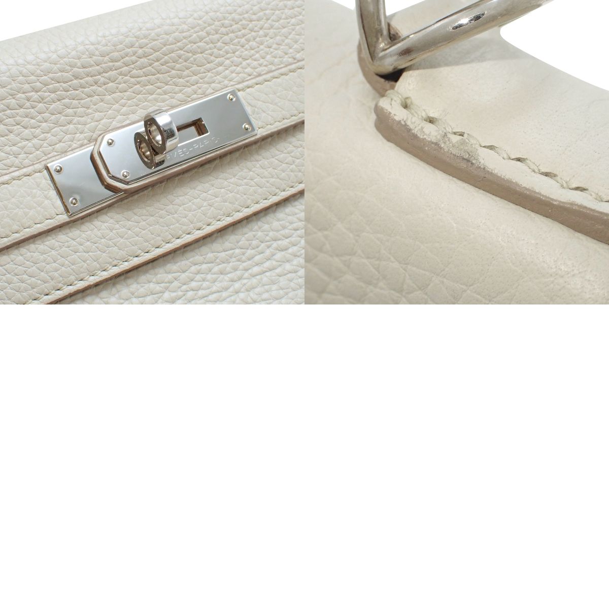 Kelly 28(内缝)Taurillon Clemence皮 钯金件 象牙白色 A刻印