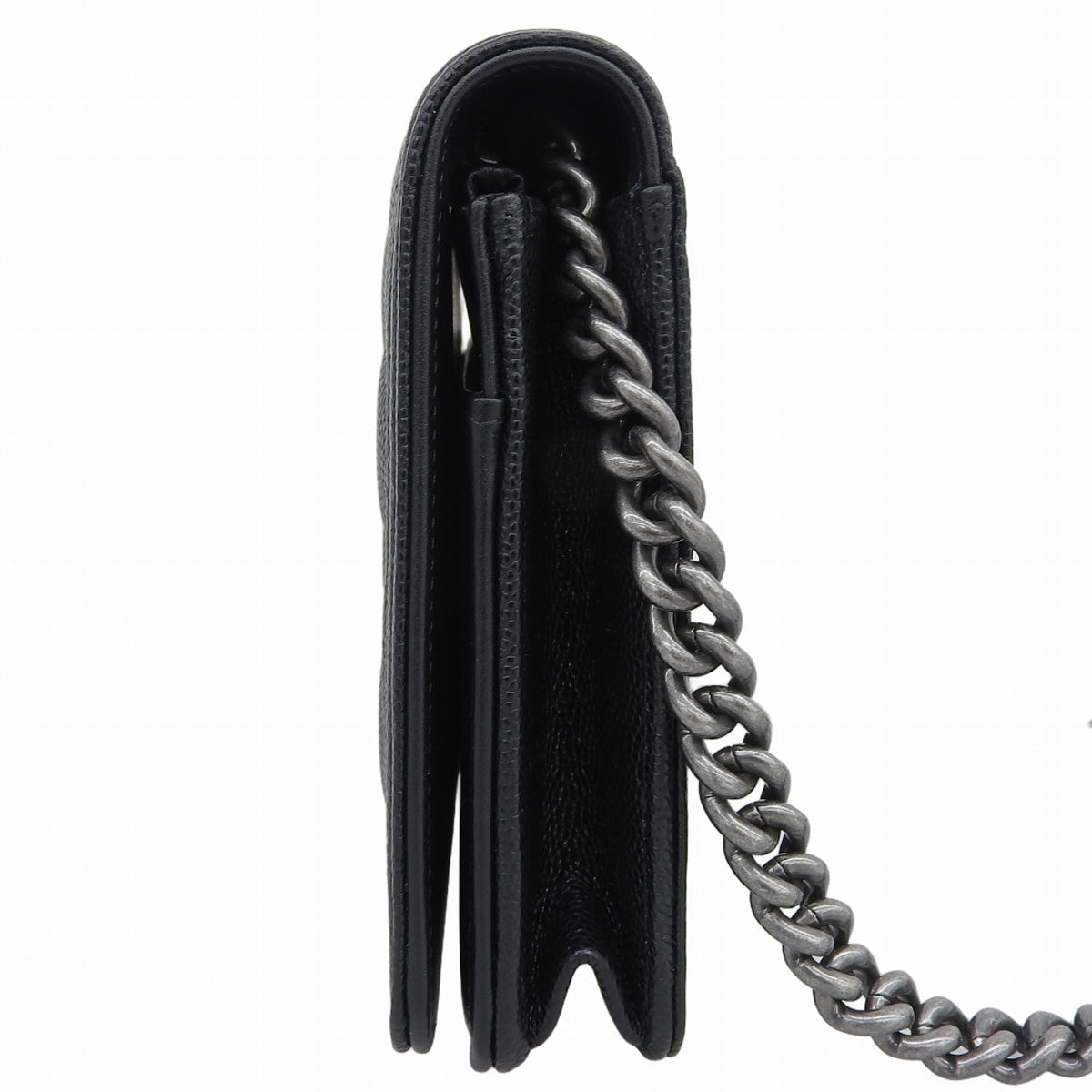 BOY CHANEL Matelasse Coco Mark Chain Wallet Caviar Skin Black AP1117