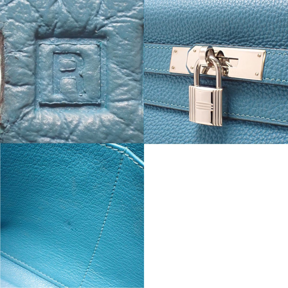 Kelly 28 (Sellier) Togo Palladium Hardware Bleu Izmir Silver Hardware □R stamp