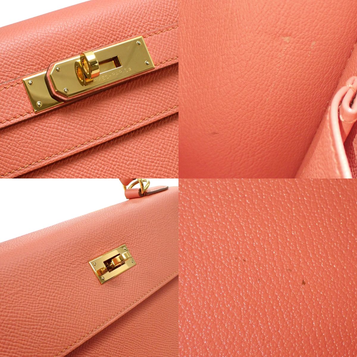Kelly 28 (Sellier) Epsom leather Flamingo Gold hardware T stamp