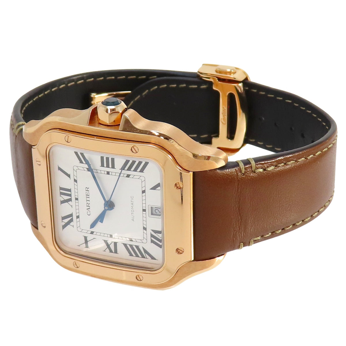 Cartier Santos LM WGSA0037 PG/Leather White Automatic Men's