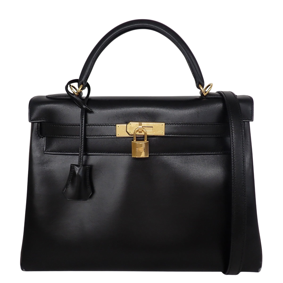 Kelly 32 (Retourne) Box Calf Black/Choc Gold Hardware Stamp: □L
