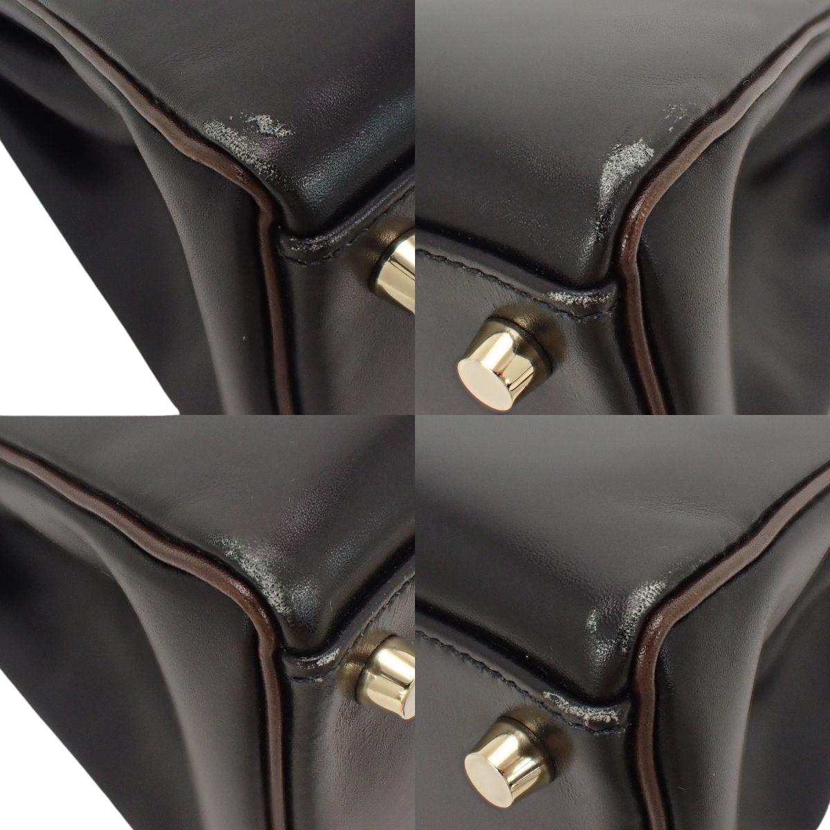 ケリー32(内縫い) ボックスカーフ ブラック/ショコラ ゴールド金具 □L刻印