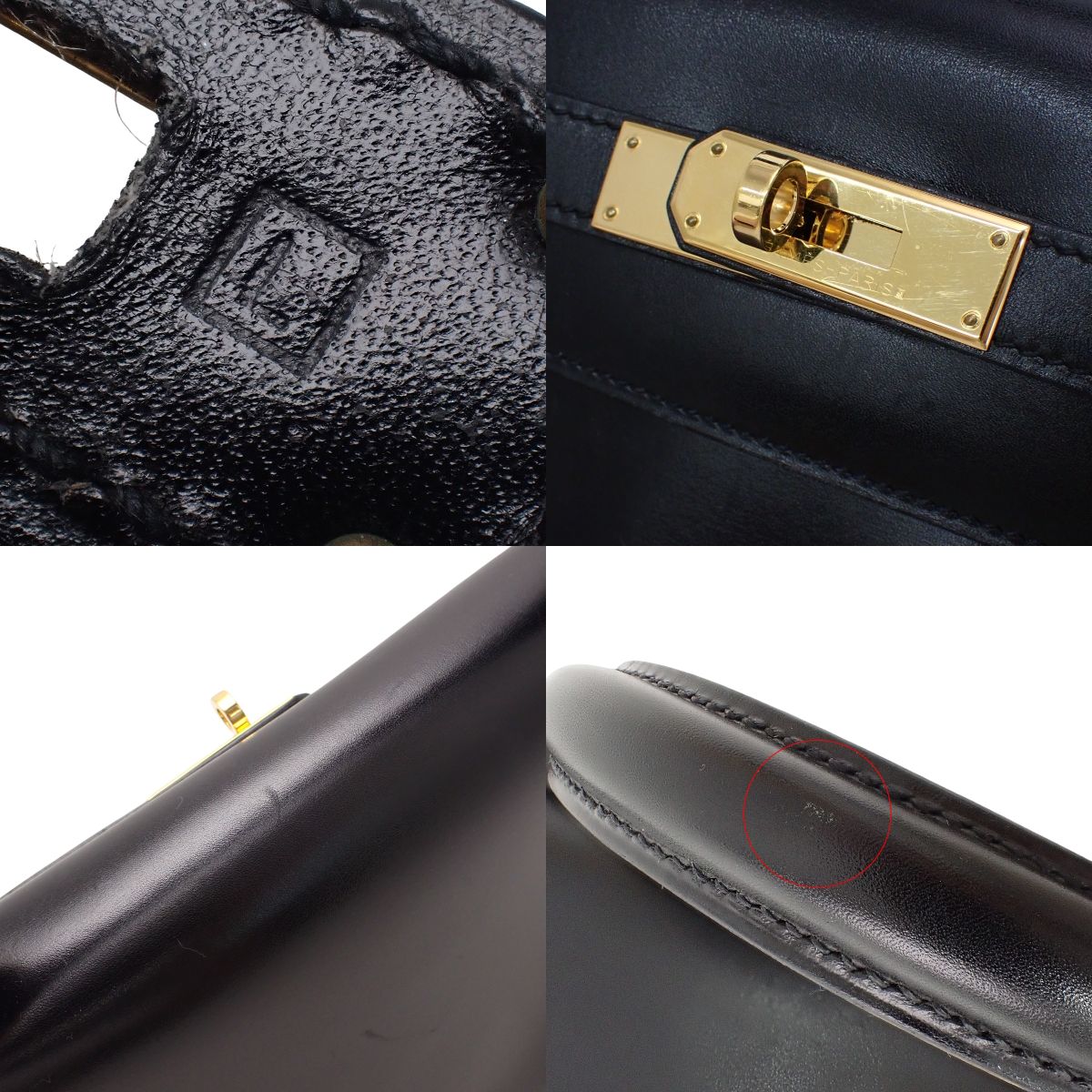 ケリー32(内縫い) ボックスカーフ ブラック/ショコラ ゴールド金具 □L刻印